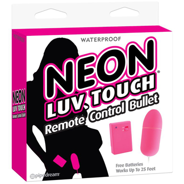 Pipedream Neon Luv Touch Remote Control Bullet, розовая, Неоновая вибропуля на пульте ДУ