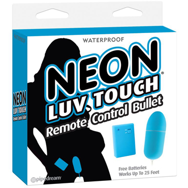 Pipedream Neon Luv Touch Remote Control Bullet, голубая, Неоновая вибропуля на пульте ДУ