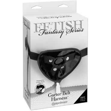 Pipedream Fetish Fantasy Garter Belt Harness, черные, Ремни Harness для страпона с пажами для чулок