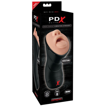 Pipedream PDX ELITE Deep Throat Vibrating Stroker, черный, Мастурбатор-ротик с вибрацией глубокая глотка