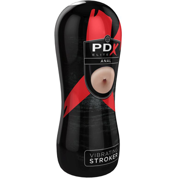 Pipedream PDX ELITE Vibrating Anal Stroker, черный - Мастурбатор-анус в тубе с вибрацией - купить в секс шопе