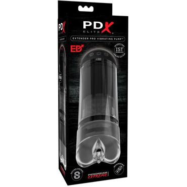 Pipedream PDX ELITE Extender Pro Vibrating Pump, прозрачная, Вакуумная вибропомпа с отверстием в форме вагины