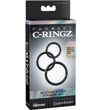 Pipedream Fantasy C-Ringz Silicone 3-Ring Stamina Set, черный, Набор эрекционных колец разного диаметра