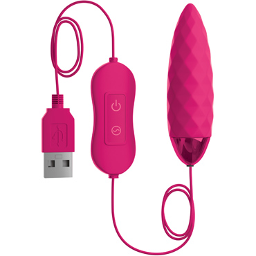 Pipedream OMG! Bullets #Fun USB Bullet, розовое, Ребристое виброяйцо на USB питании и другие товары Pipedream с фото