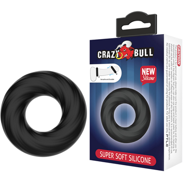 Baile Crazy Bull Super Soft, черное, Супермягкое эрекционное кольцо