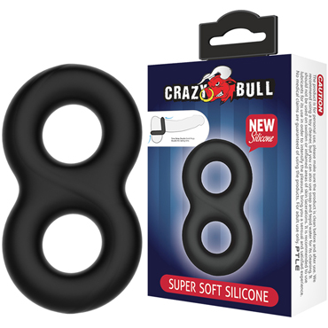 Baile Baile Crazy Bull Super Soft Silicon, черное, Двойное эластичное эрекционное кольцо