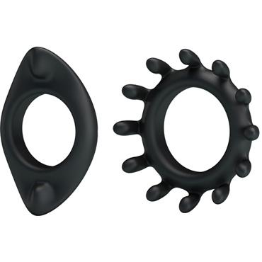 Baile Silicone Cock Ring Dual, черный - Набор эрекционных колец рельефной формы - купить в секс шопе