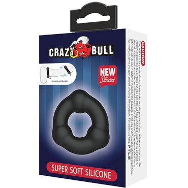 Baile Crazy Bull Super Soft Slilicon, черное, Супермягкое эрекционное кольцо с тремя шариками