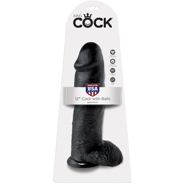 Pipedream King Cock 12" Cock with Balls, черный, Фаллоимитатор на присоске