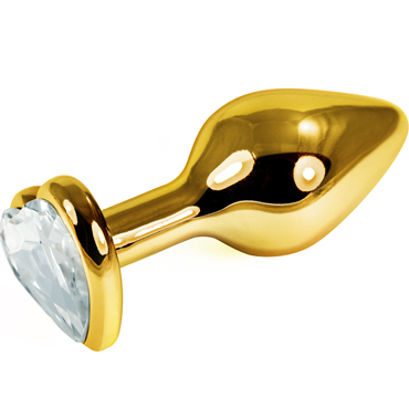 Mif Анальная пробка, золотая, С прозрачным кристаллом в форме сердца