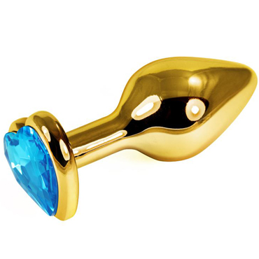 Mif Анальная пробка, золотая, С голубым кристаллом в форме сердца