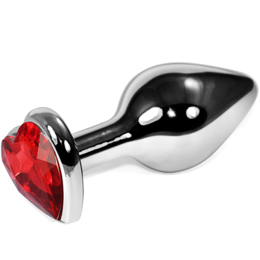 Mif Анальная пробка, серебристая, С красным кристаллом в форме сердца