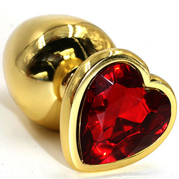 Mif Анальная пробка, золотая, С красным кристаллом в форме сердца