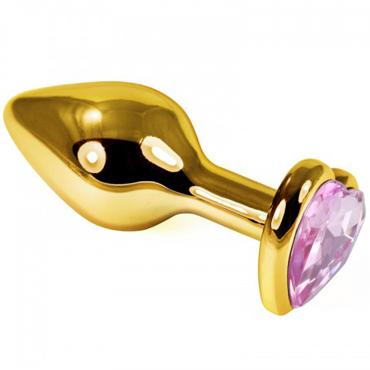 Mif Анальная пробка, золотая, С розовым кристаллом в форме сердца