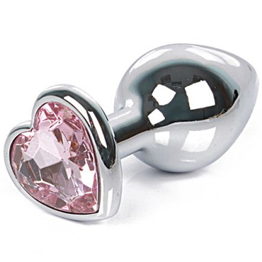 Mif Анальная пробка, серебристая, С розовым кристаллом в форме сердца