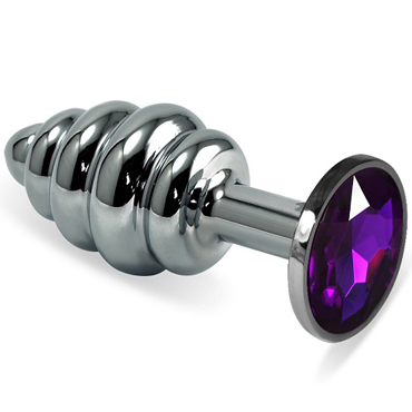 Mif Спиральная анальная пробка, серебристая, С фиолетовым кристаллом