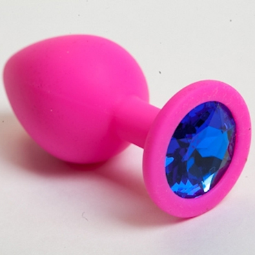 Mif Силиконовая анальная пробка, розовая, С синим кристаллом