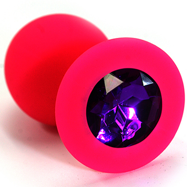 Mif Силиконовая анальная пробка, розовая, С фиолетовым кристаллом