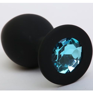 Mif Силиконовая анальная пробка, черная, С голубым кристаллом