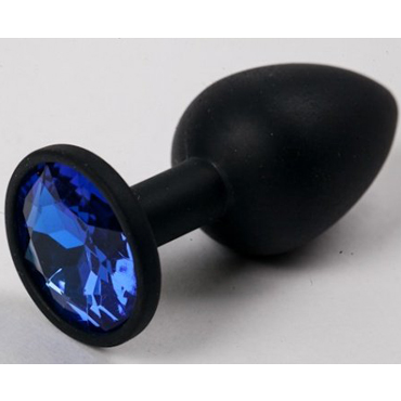 Mif Силиконовая анальная пробка, черная, С синим кристаллом