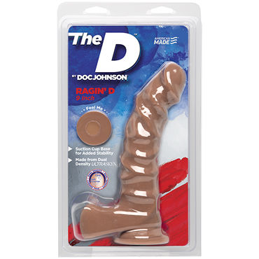 Doc Johnson The D Ragin' D 9, светло-коричневый, Реалистичный фаллоимитатор с мошонкой