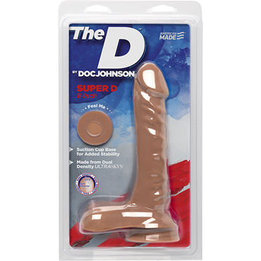 Doc Johnson The D Super D 8, светло-коричневый, Реалистичный фаллоимитатор с мошонкой