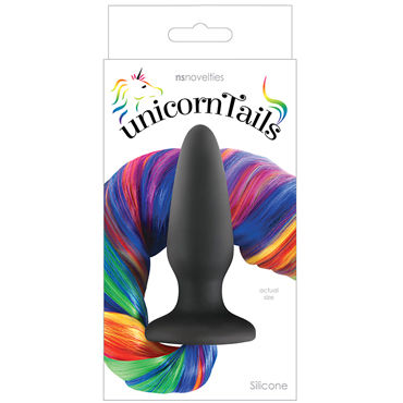 NS Novelties Unicorn Tails Rainbow, черная, Анальная пробка с радужным хвостом
