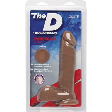 Doc Johnson The D Perfect D 8, светло-коричневый, Реалистичный фаллоимитатор с мошонкой