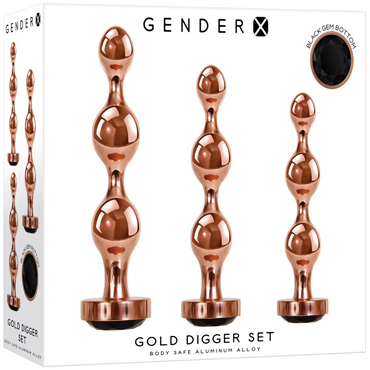 Evolved Gender X Gold Digger Set, золотой, Набор алюминиевых анальных стимуляторов-елочек с кристаллами и другие товары Evolved с фото