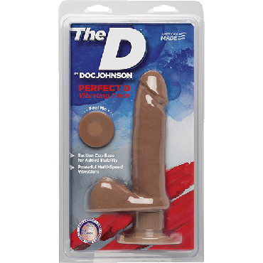 Doc Johnson The D Perfect D Vibrating 18 см, карамельный, Реалистичный вибратор на присоске