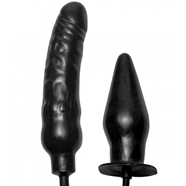 XR Brands Master Series Deuce Double Penetration Inflatable Dildo and Anal Plug, черный - Набор для двойной стимуляции с возможностью расширения - купить в секс шопе