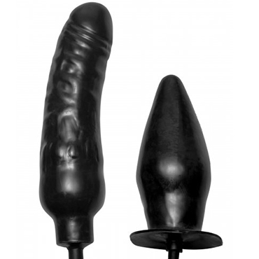 XR Brands Master Series Deuce Double Penetration Inflatable Dildo and Anal Plug, черный, Набор для двойной стимуляции с возможностью расширения и другие товары XR Brands с фото