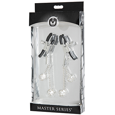 XR Brands Master Series Ornament Adjustable Nipple Clamps with Jewel Accents, серебристый - Зажимы на соски с подвесками - купить в секс шопе