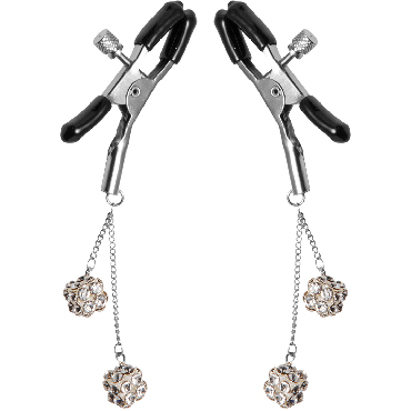 XR Brands Master Series Ornament Adjustable Nipple Clamps with Jewel Accents, серебристый, Зажимы на соски с подвесками