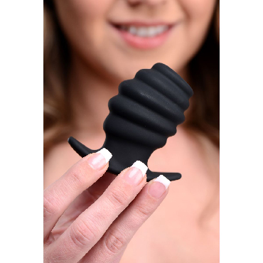 XR Brands Master Series Hive Ass Tunnel Silicone Ribbed Hollow Anal Plug Small, черная - фото 7