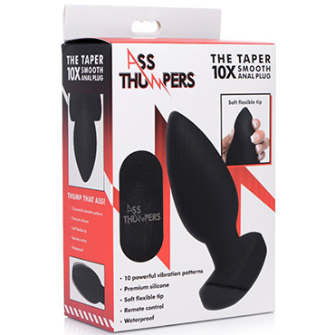 XR Brands Ass Thumpers The Taper 10X Smooth Silicone Vibrating Butt Plug, черная, Анальная пробка с вибрацией на дистанционном управлении