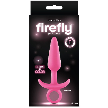 NSnovelties Firefly Prince Medium, розовая, Анальная пробка с кольцом, светящаяся в темноте