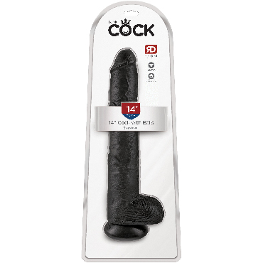 Pipedream King Cock Cock with Balls 36 см, черный, Фаллоимитатор-гигант на присоске