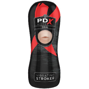 Pipedream PDX Elite Vibrating Oral Stroker, телесный, Мастурбатор-ротик в тубе с вибрацией