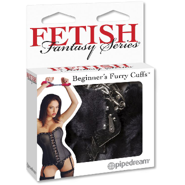 Pipedream Fetish Fantasy Series Beginner's Furry Cuffs, черные, Наручники с мехом для начинающих и другие товары Pipedream с фото