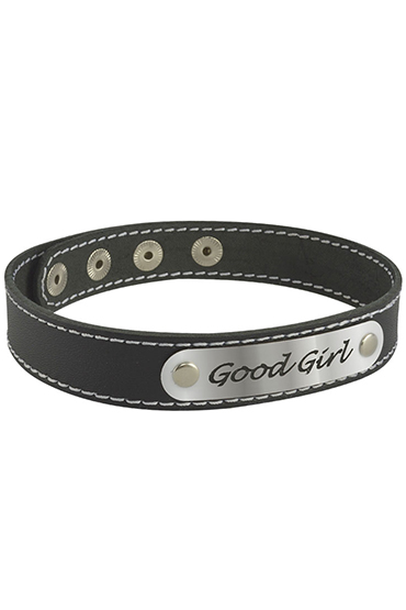 Sitabella Чокер Good Girl с контрастной строчкой, черный, С надписью на вставке под металл