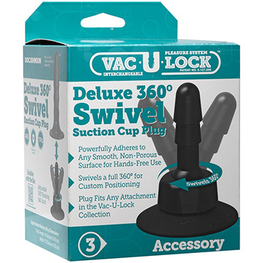 Doc Johnson Vac-U-Lock Deluxe 360° Swivel Suction Cup Plug, черный, Фиксирующийся плаг для крепления фаллоимитаторов и/или насадок для страпонов