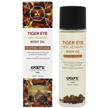 Exsens Massage Oil Tiger Eye Macadamia, 100 мл, Массажное масло с органическими ингредиентами и камнями