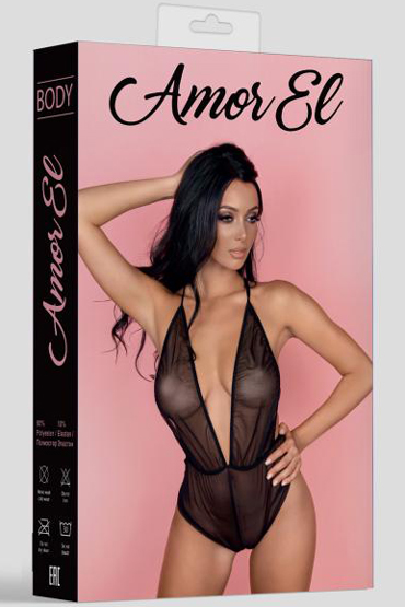 Amor El Боди с открытой спиной, черный - Полупрозрачное, размер S-M - купить в секс шопе
