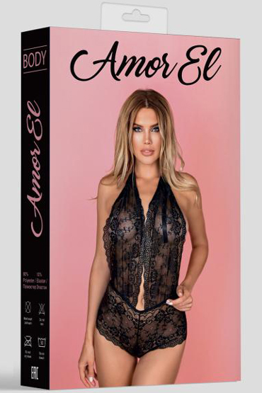 Amor El Кружевной боди Aurea, черный - С открытой спиной, размер S/M - купить в секс шопе