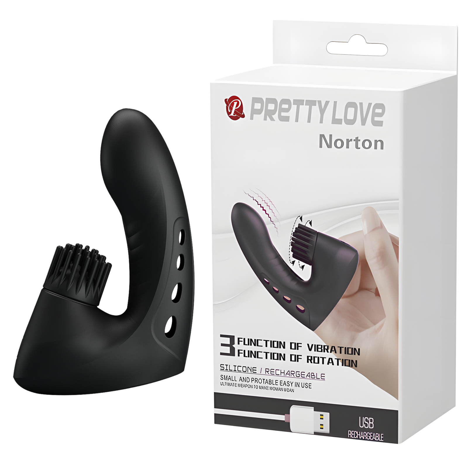 Baile Pretty Love Norton, черная, Вибронасадка на палец с клиторальной щеточкой