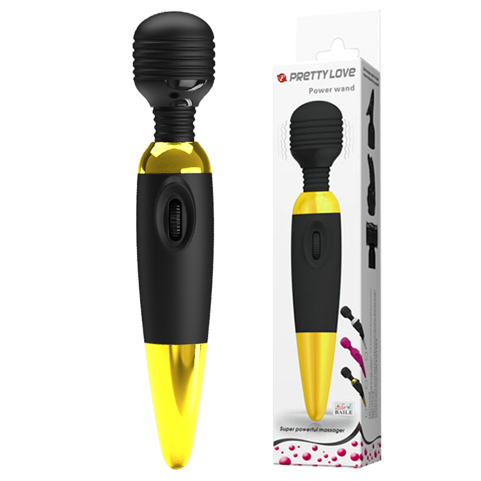 Baile Pretty Love Power Wand, черно-золотой, Мощный вибромассажер с плавающей головкой
