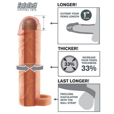 Pipedream Fantasy X-tensions Perfect 1" Extension with Ball Strap, телесная - Удлиняющая насадка на 2,5см с петлей для мошонки - купить в секс шопе