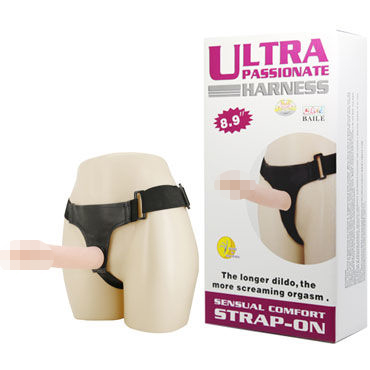 Baile Ultra Passionate Harness, телесный, Реалистичный страпон с гибким хребтом