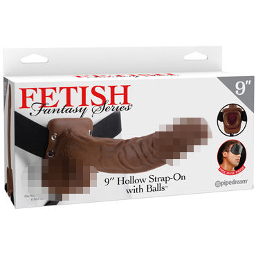 Pipedream 9" Hollow Strap-On with Balls, коричневый